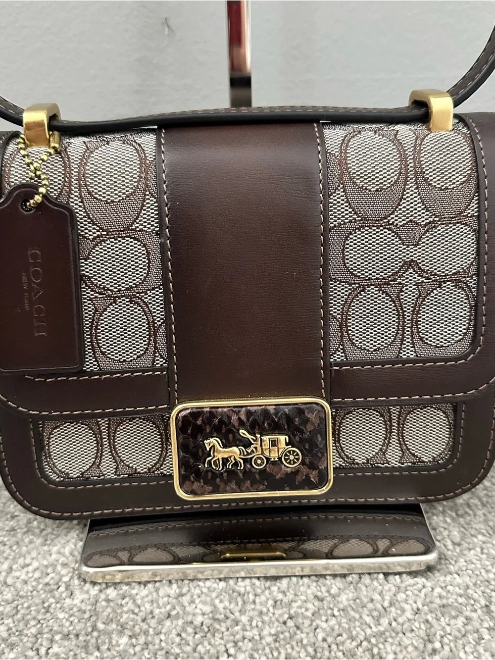 Coach Alie Shoulder Bag 18 In Signature Jacquard With Snakeskin Detail Women's
